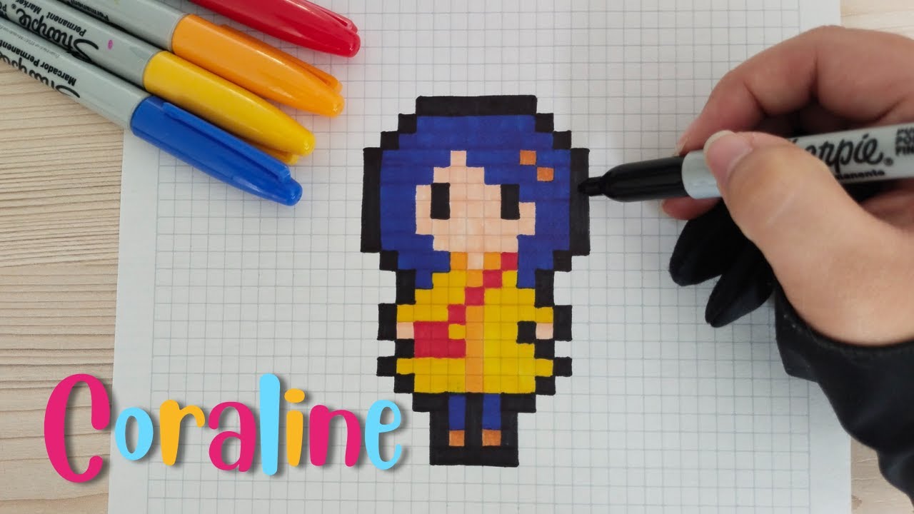 Como dibujar a CORALINE en PIXEL ART – Tutorial paso a paso #pixelart #coraline #art #tutorial