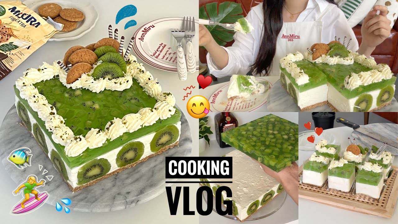【重すぎ】泳げる巨大キウイレアチーズケーキ作り!!🧀大好きな夏がやって来た🌴｜cooking vlog