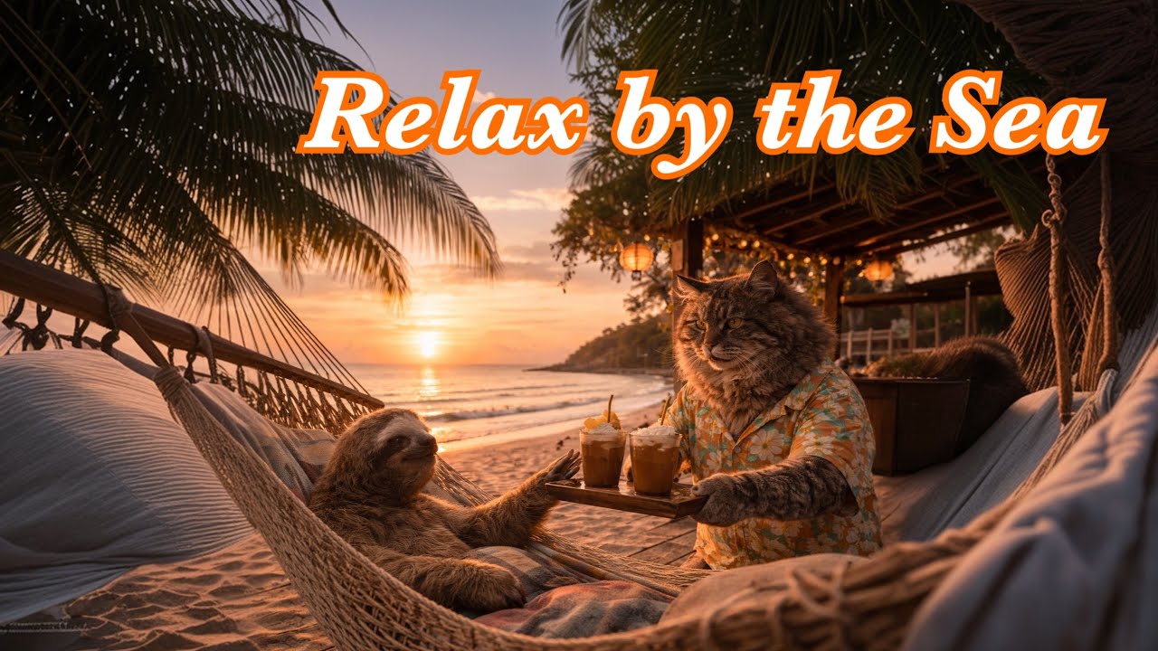 Tropical Beach Café Lofi 🌴 Relaxing Chill Beats to Unwind & Slow Down🐈