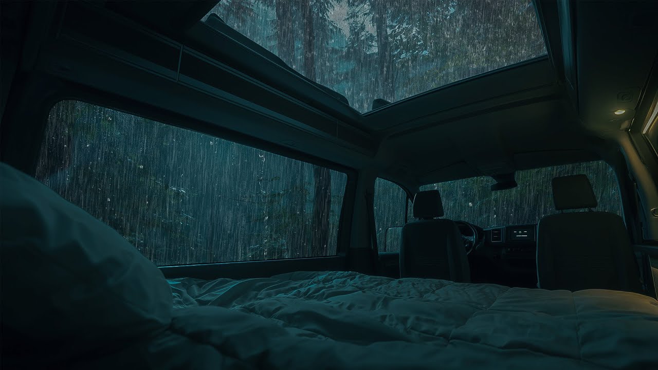 10 Hours⚡️ Forest Rain Escape Inside a Camper Van