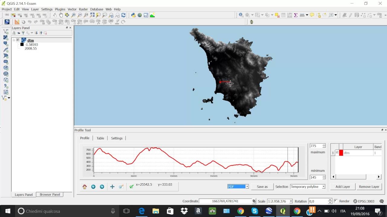 Profilo di elevazione (in Qgis e Google Earth) plug in terrain profile