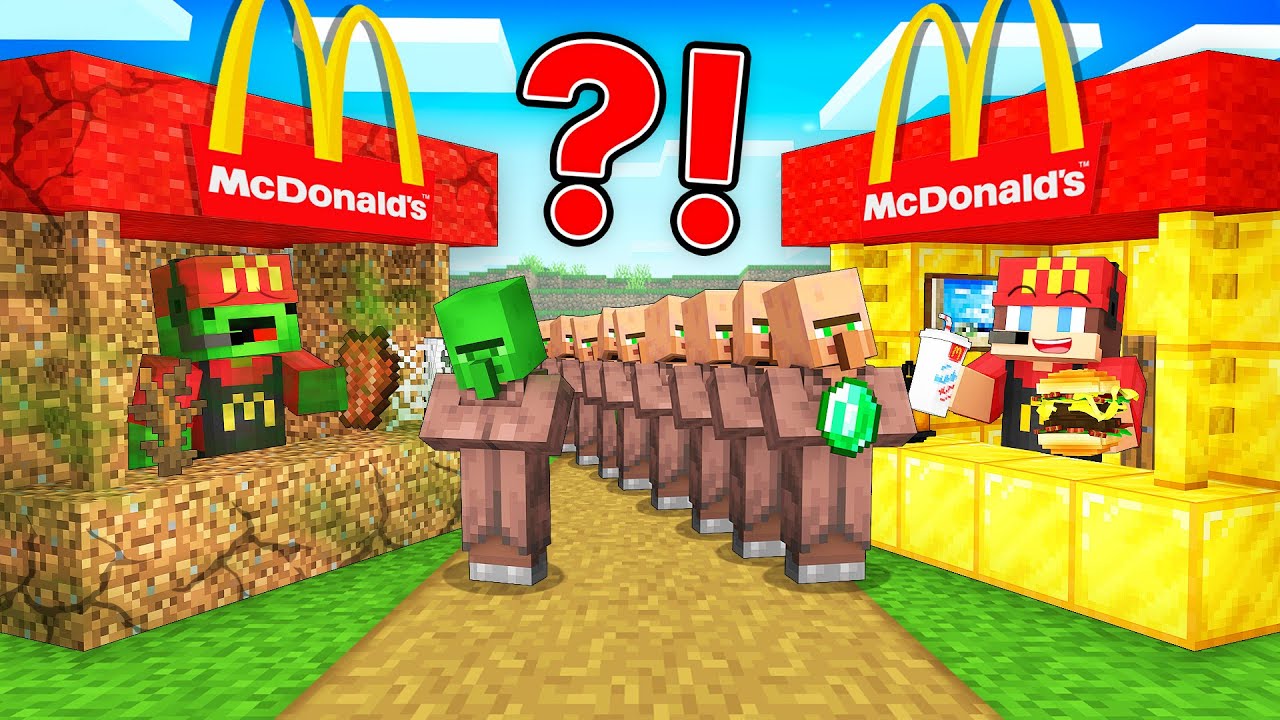 Mikey and JJ Open POOR vs RICH McDonalds for Villagers in Minecraft (Maizen)