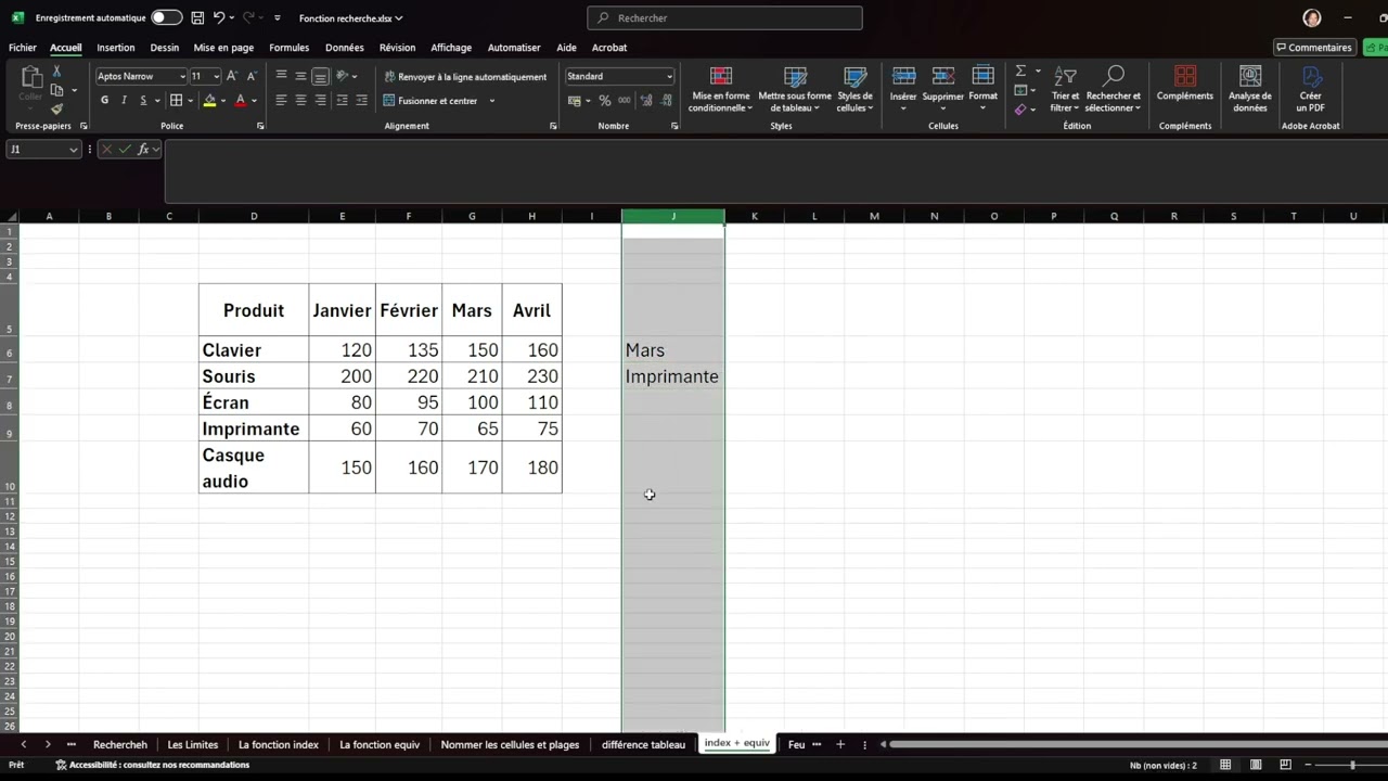 Combinaison des fonctions Index et Equiv
