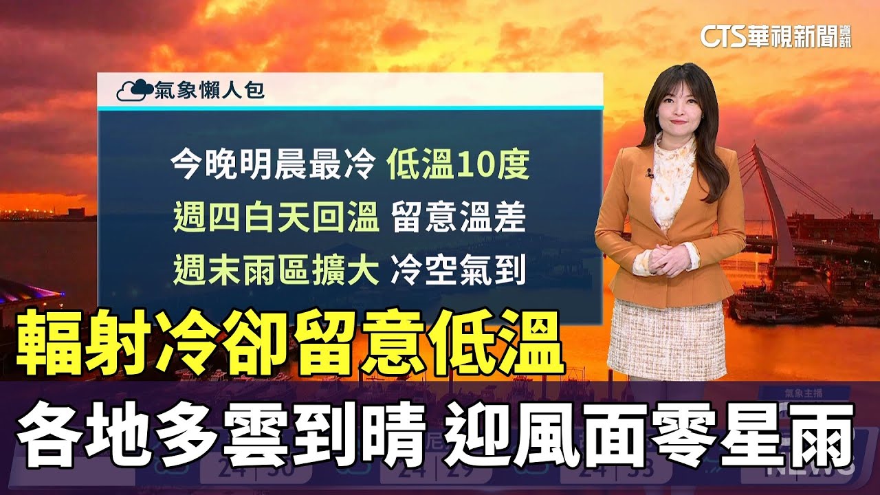 輻射冷卻留意低溫　各地多雲到晴　迎風面零星雨｜華視新聞 20260128 @CtsTw