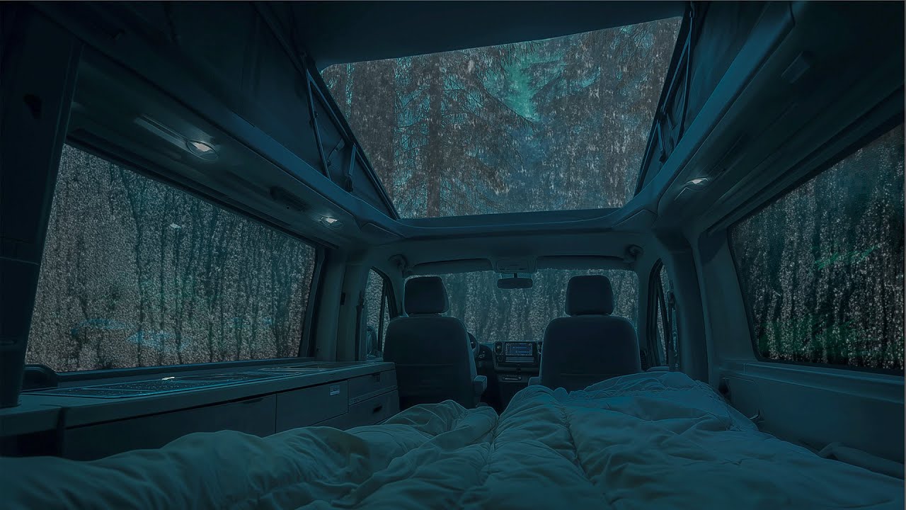 10 Hours⚡️ Cozy Camper Van Rain Sounds in the Forest