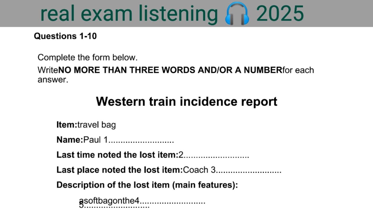 western train incidence ielts listening test 2025|real exam listening|fast speed 1.50