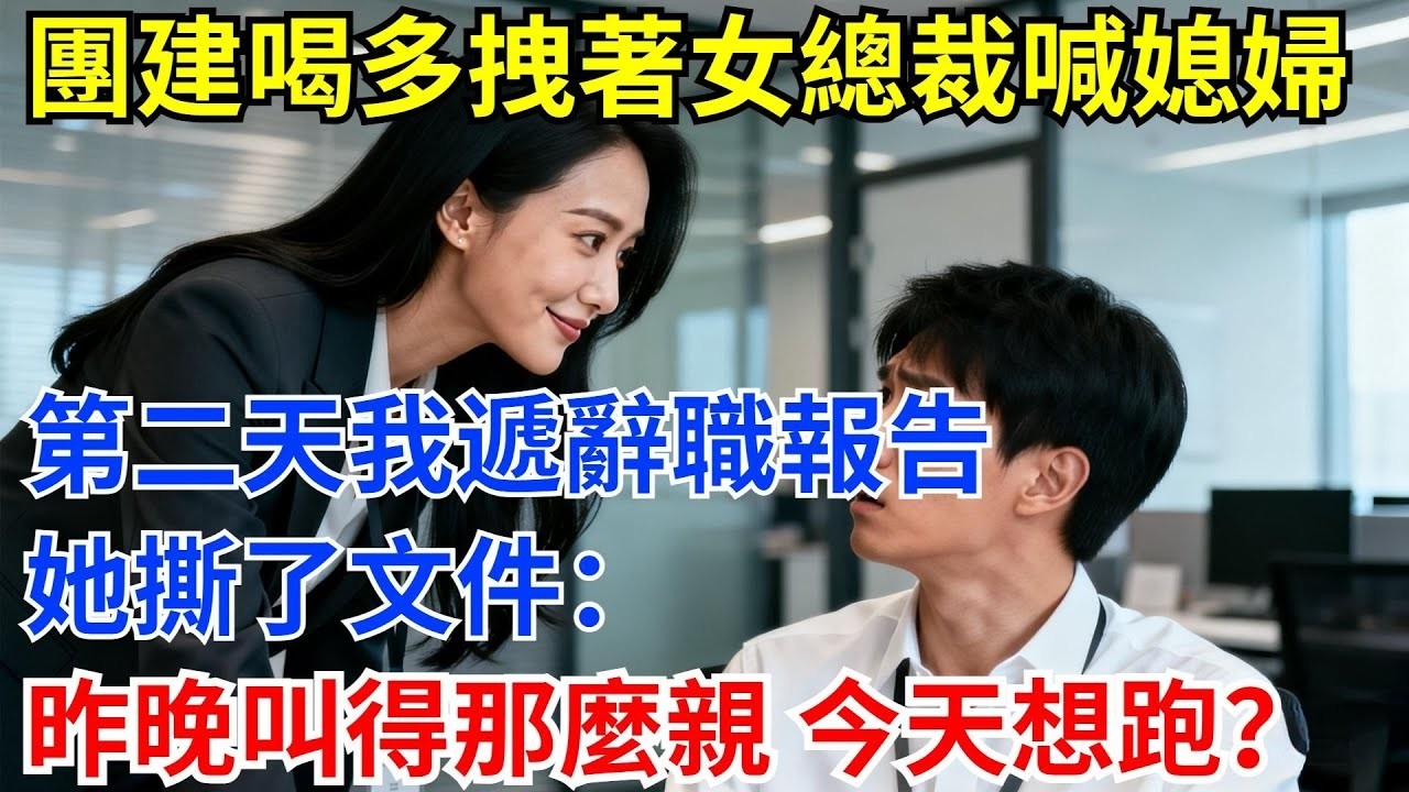 團建喝多拽著冰山女總喊「媳婦」，第二天我遞辭職報告，她撕了文件：昨晚叫得那麽親，今天想跑？#奇聞軼事 #故事頻道 #奇聞故事#故事分享#職場#爽文#男頻#女領導