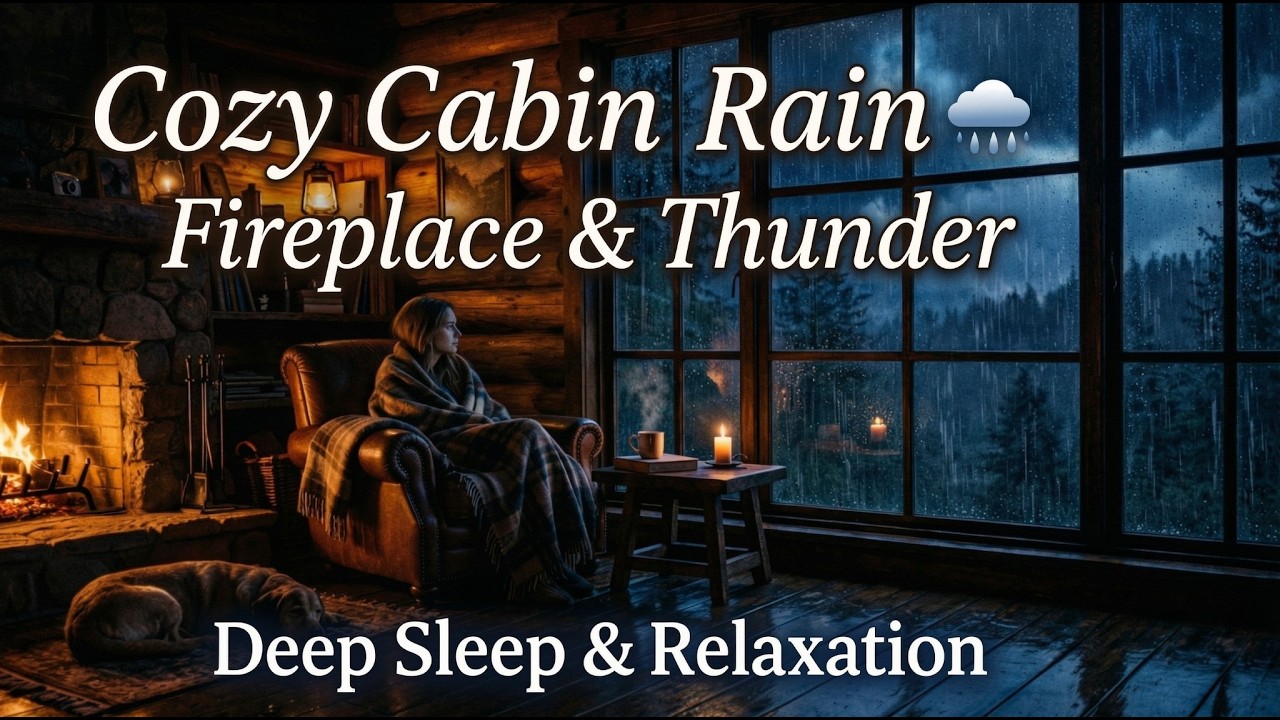 Cozy Cabin Rain 🌧 Fireplace & Thunder | Deep Sleep & Relaxation