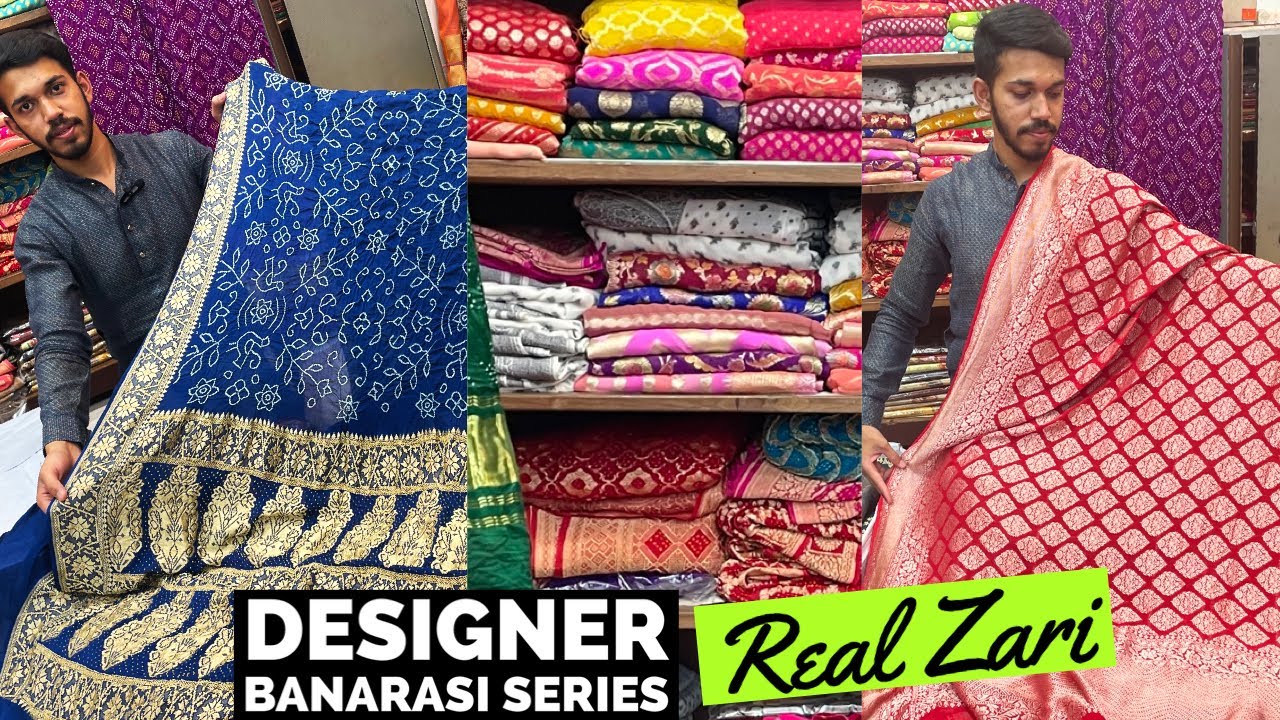 Pure Banarasi Kataan, Pattu, Khaddi Georgette, Rai Bandhej Sarees & Dupattas at Real Zari
