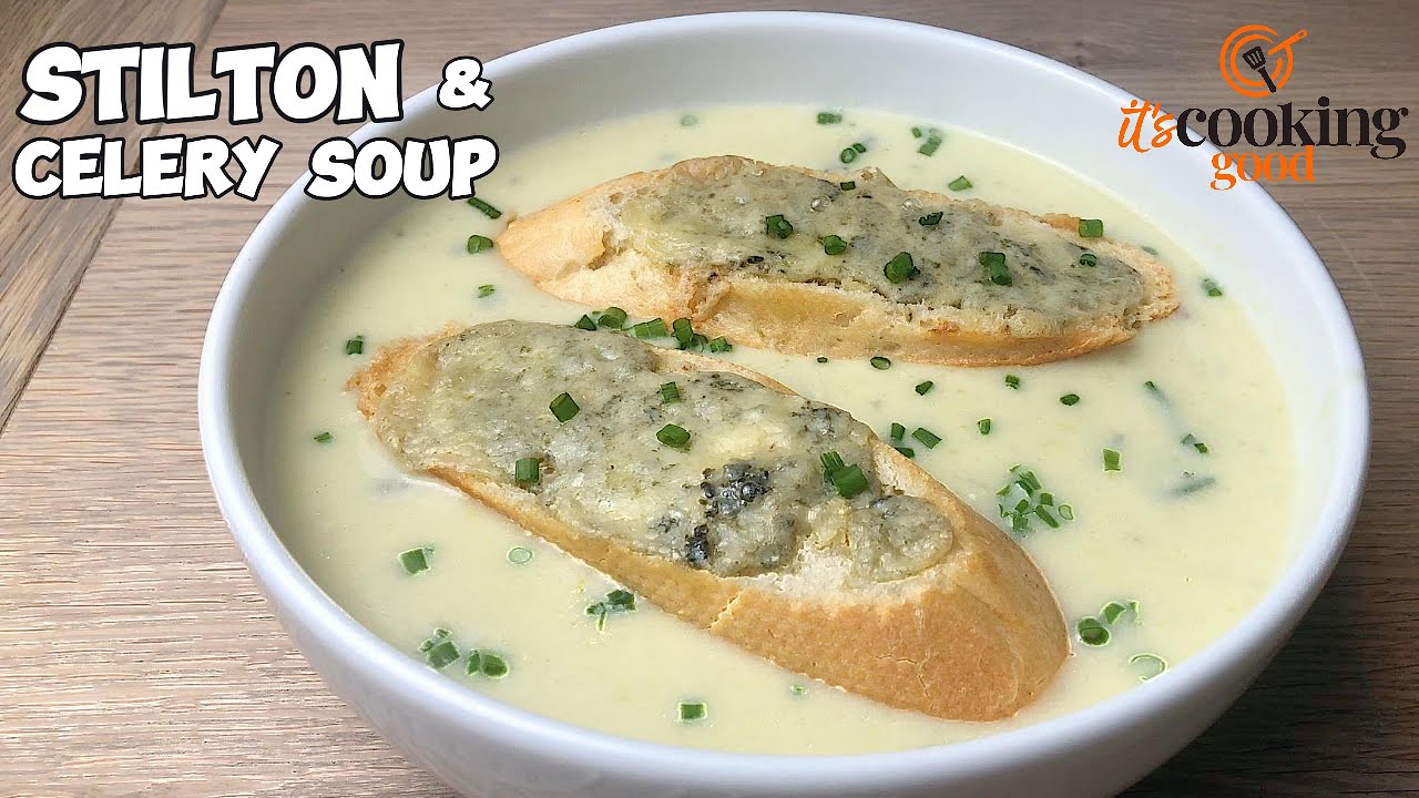 Суп из сыра Стилтон и сельдерея с гренками из Стилтона | Сливочный, простой и недорогой!