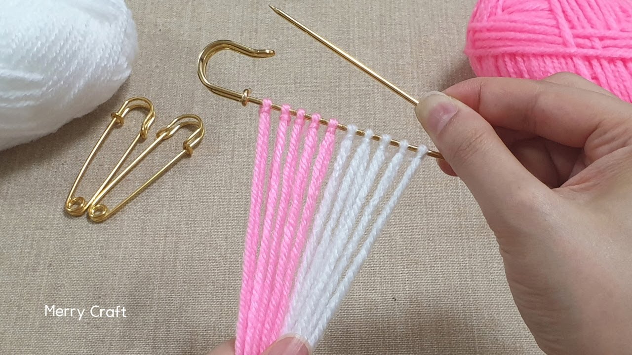 Very Easy Flower Making Idea with Safetypin -Amazing Hand Embroidery Design Trick -DIY Woolen Flower