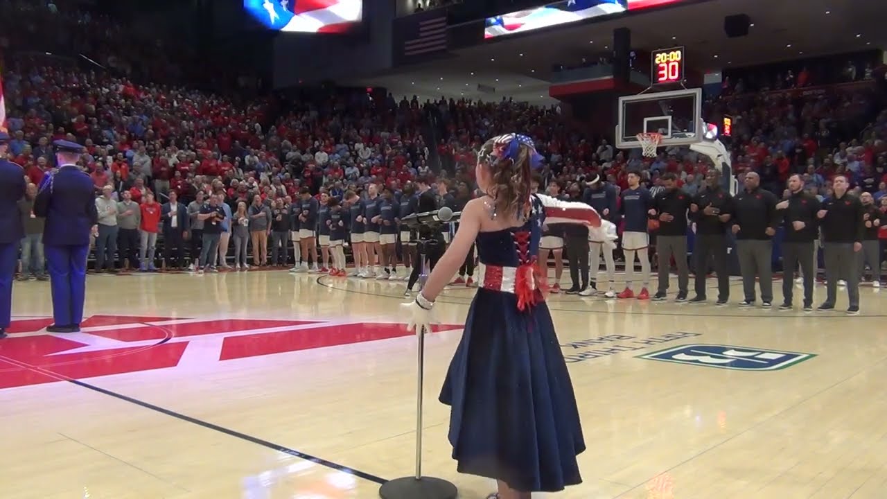 8 Year Old Kinsley Murray National Anthem at Dayton Flyers 2/27/24
