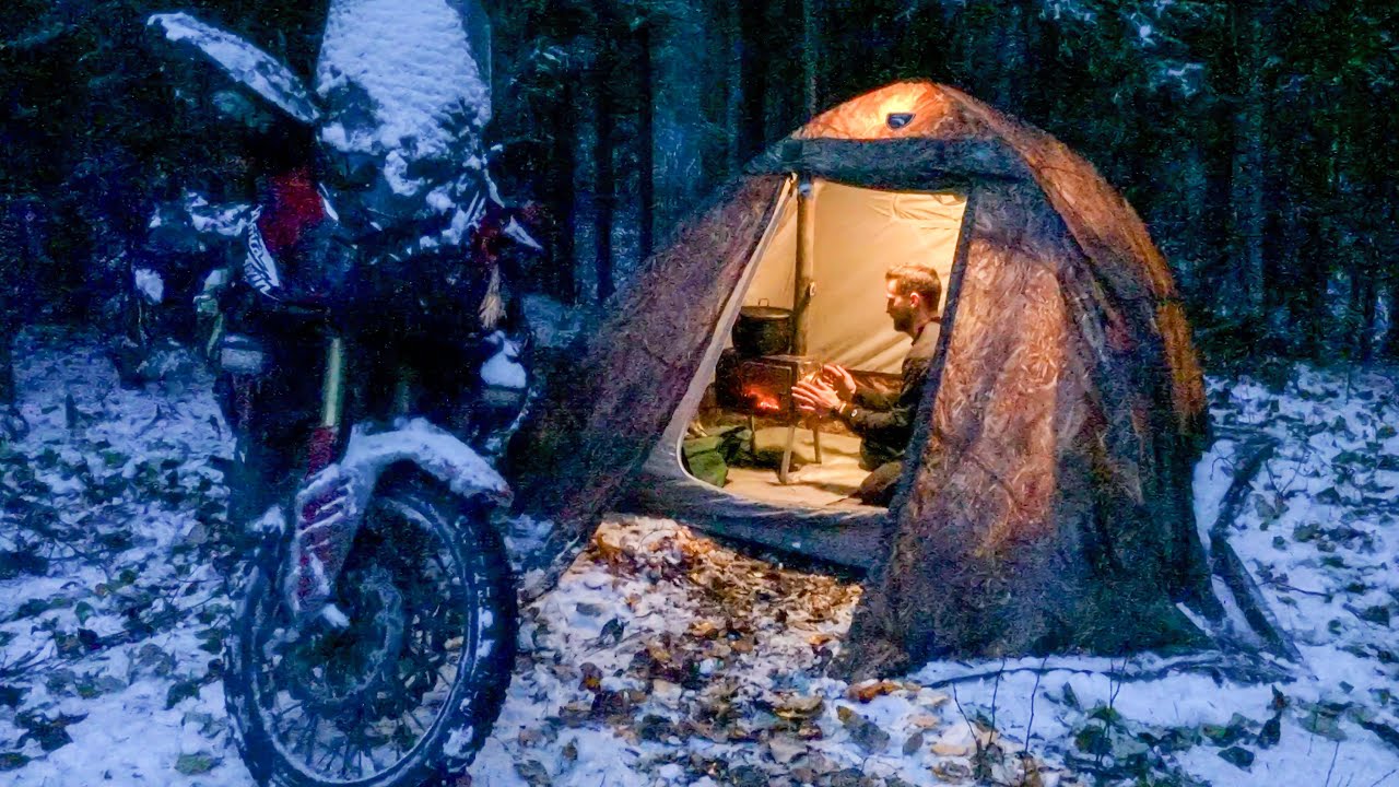 Winter Hot Tent Motorcycle Camping in the Yukon