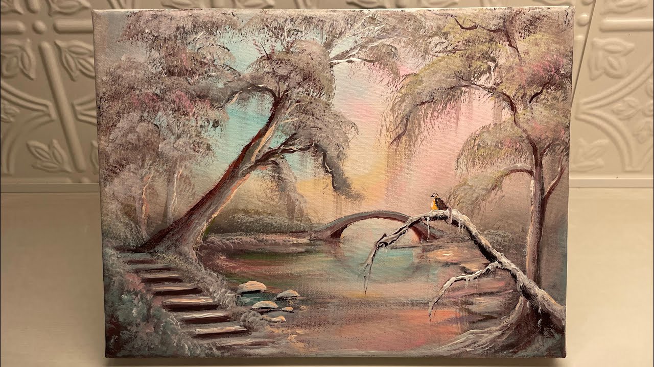 How To Paint PEACEFUL POND / acrylic painting tutorial