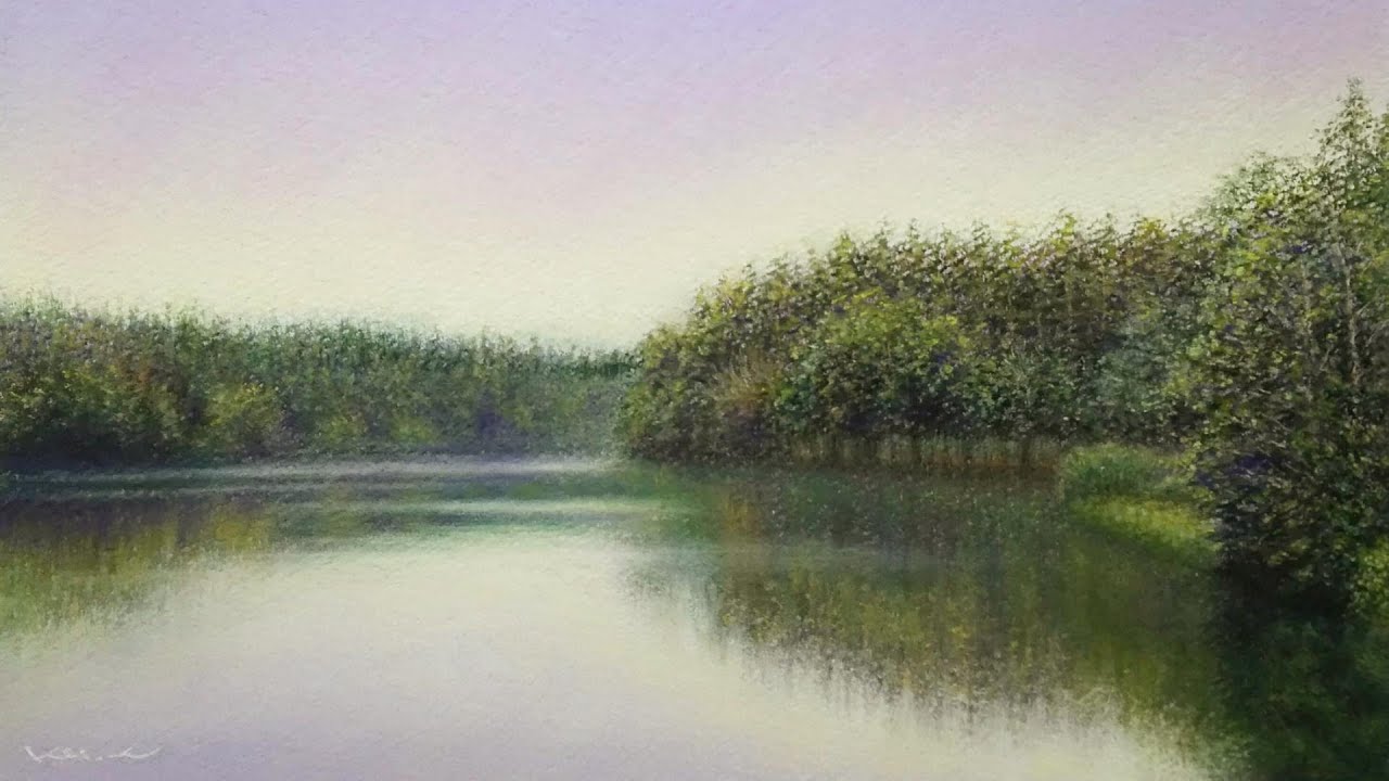 風景画｜パステル画｜描き方｜池【♯27】Pastel Landscape Painting｜Pond
