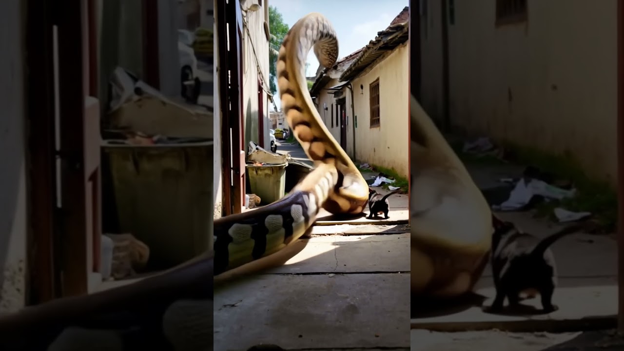 Giant Python Enters House And Attacks Kitten...#python #kitten  #anime #wildlife
