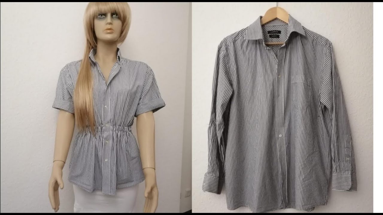 Nähe schicke Bluse aus altem Herren Hemd 👚/ Close chic blouse from old men’s shirt