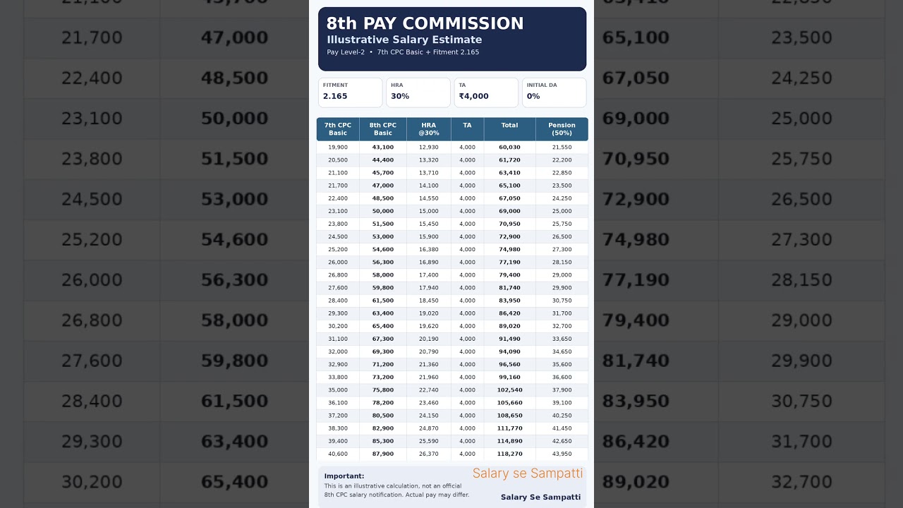 8th Pay Commission Salary Structure | Level 1 to Level 18 Salary | 8th CPC Salary