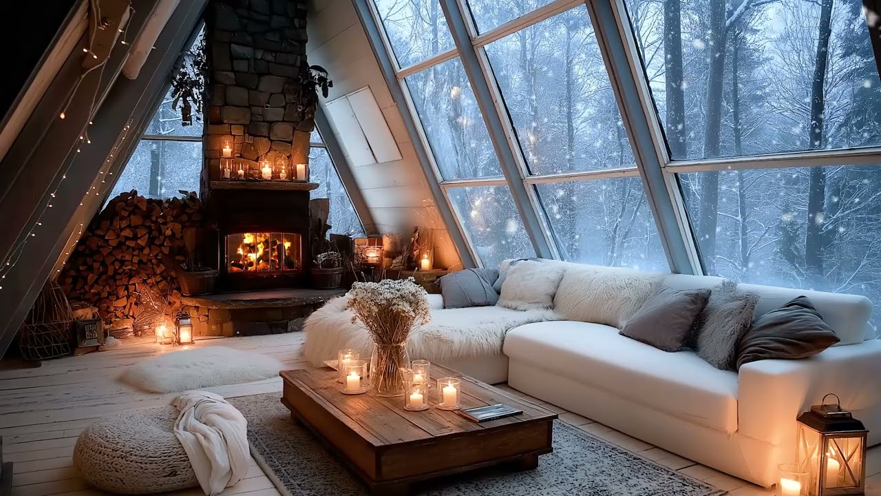 🌨️🛌 Cozy Snowfall Piano Retreat | Crackling Fireplace | Deep Sleep, Anxiety Help