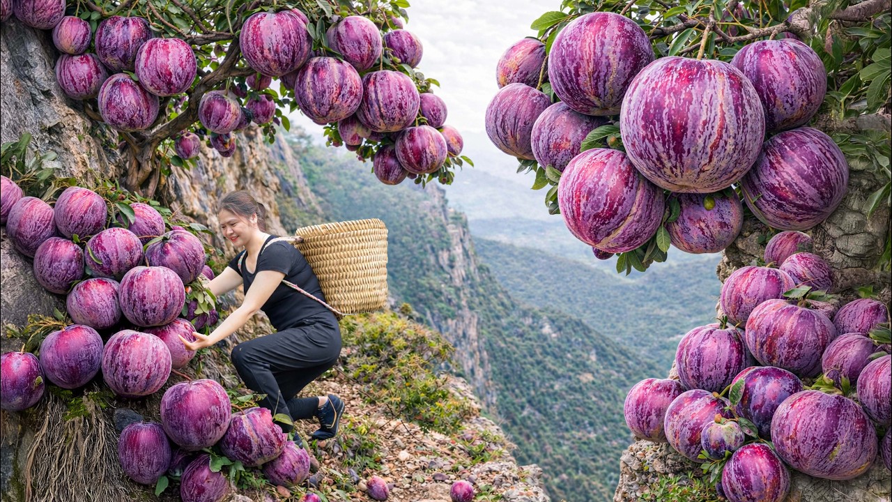 Harvesting Wild Mountain Plums on Dangerous Cliffs | Ancient Sun Drying Method