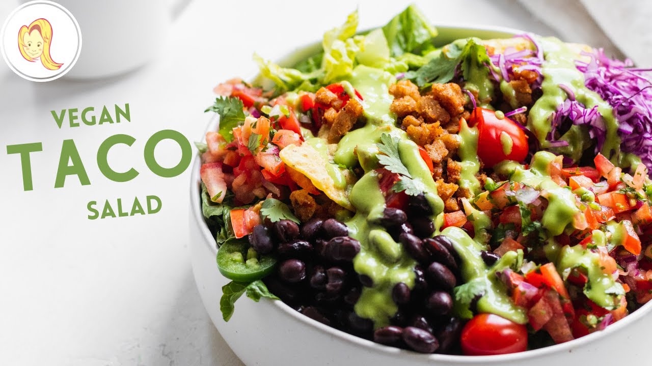 Vegan Taco Salad with Creamy Oil-Free Avocado Cilantro Dressing | healthy, plant-based