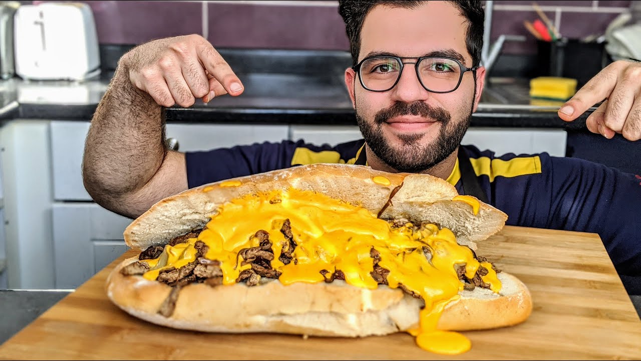 سندويش فيلادلفيا عملاقه | مع صوص الجبنة الاصفر | Philadelphia cheese steak