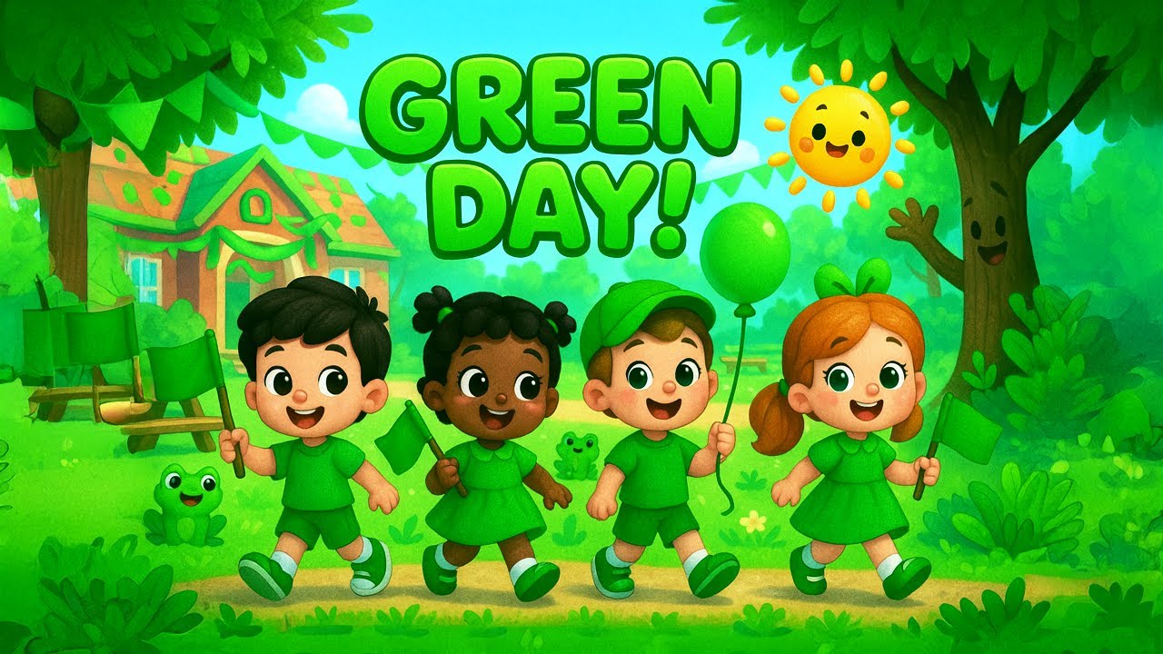 🌿 Green Day Song for Kids | Nursery Rhyme for Preschool | Learn Colors & Go Green! 🌿