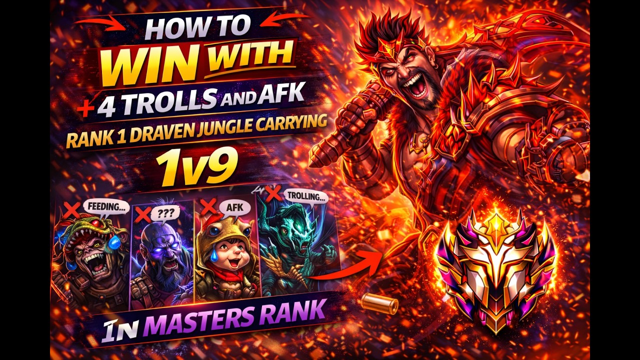 How To Win With 4 Trolls And AFK Rank 1 Draven Jungle Carrying 1v9 In Masters