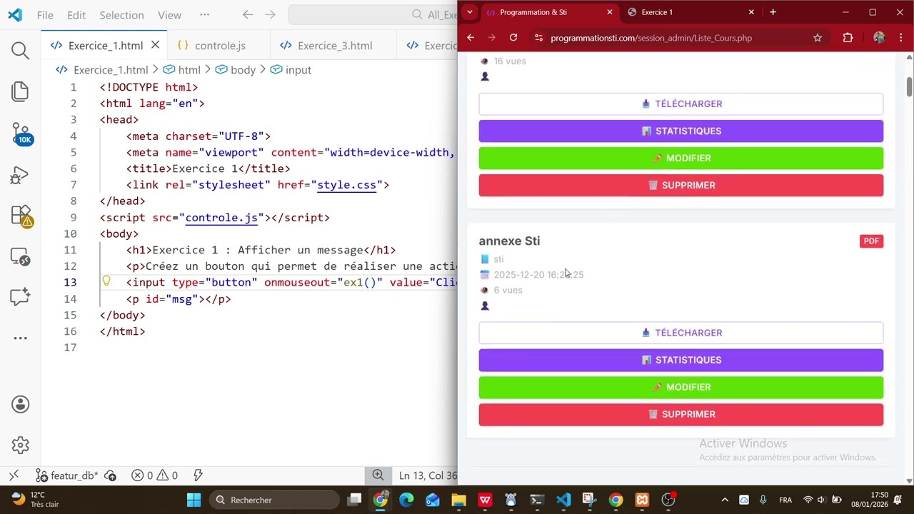 Cours et serie 1 Javascript 3eme info