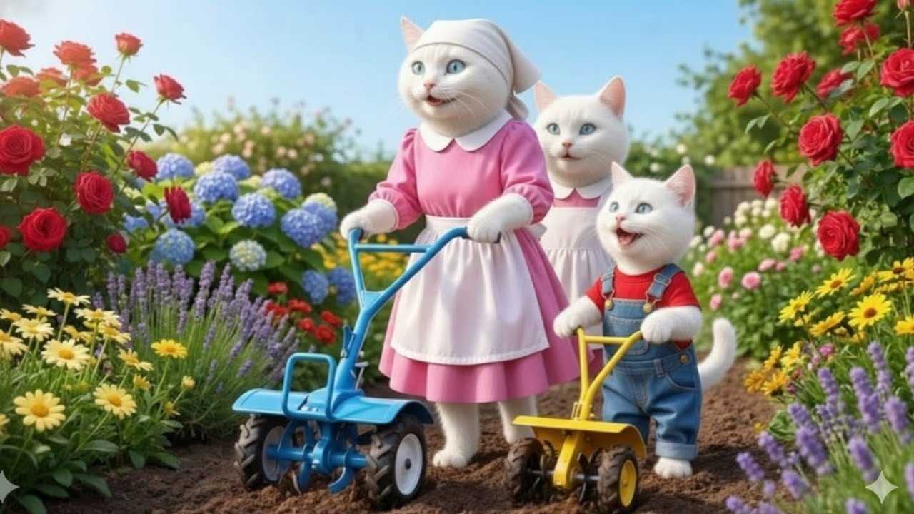 Mama Cat Teaches Kitten How to Plant Flowers 🌷🐾 A Beautiful Family