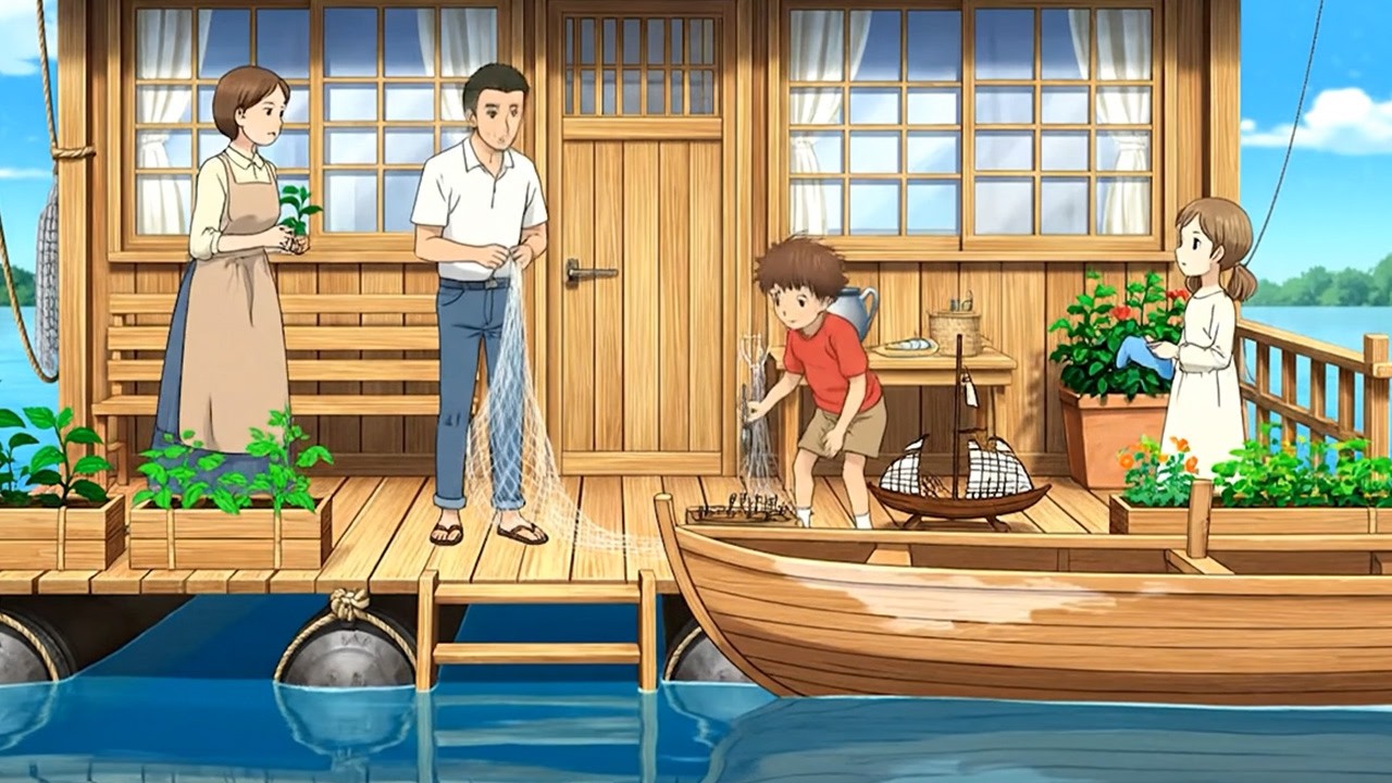 Life on the Floating Bamboo House: Stormy Nights and the Warmth of a Family Feast | Ghibli Video