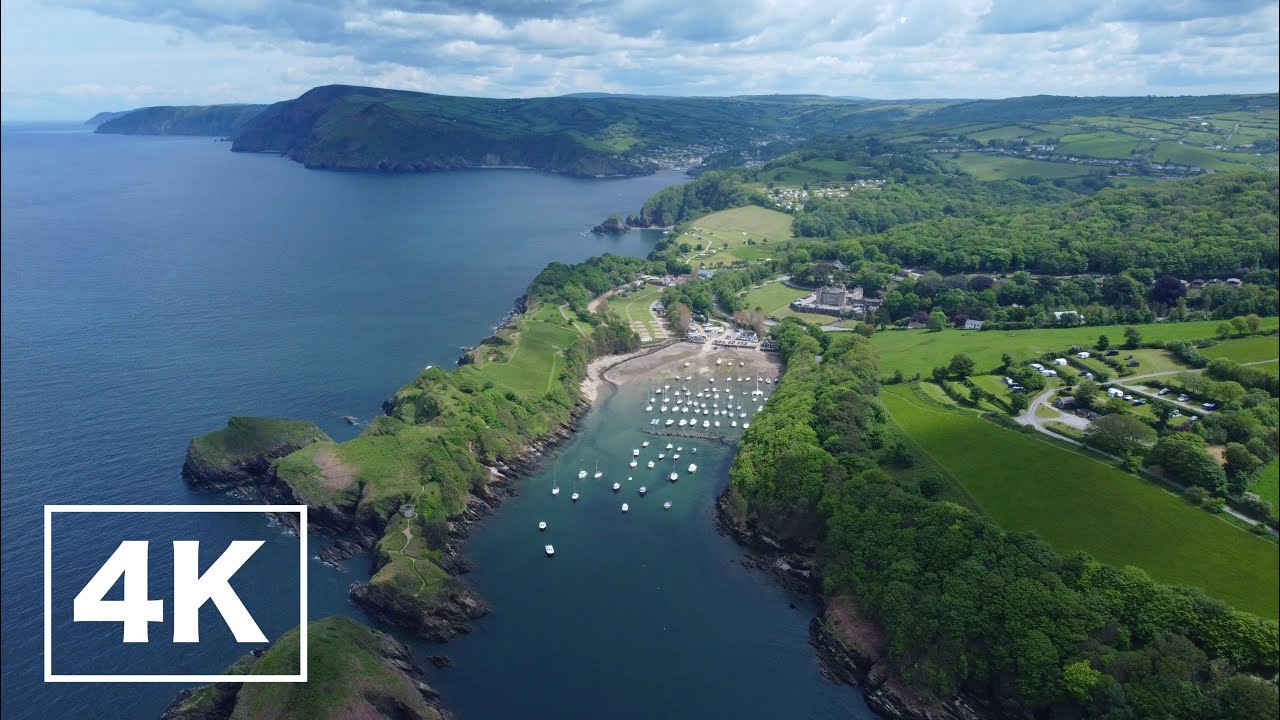 4K Devon Coast from the air, with Relaxation Nature Sounds #nature #drone #treadmill #watermouth