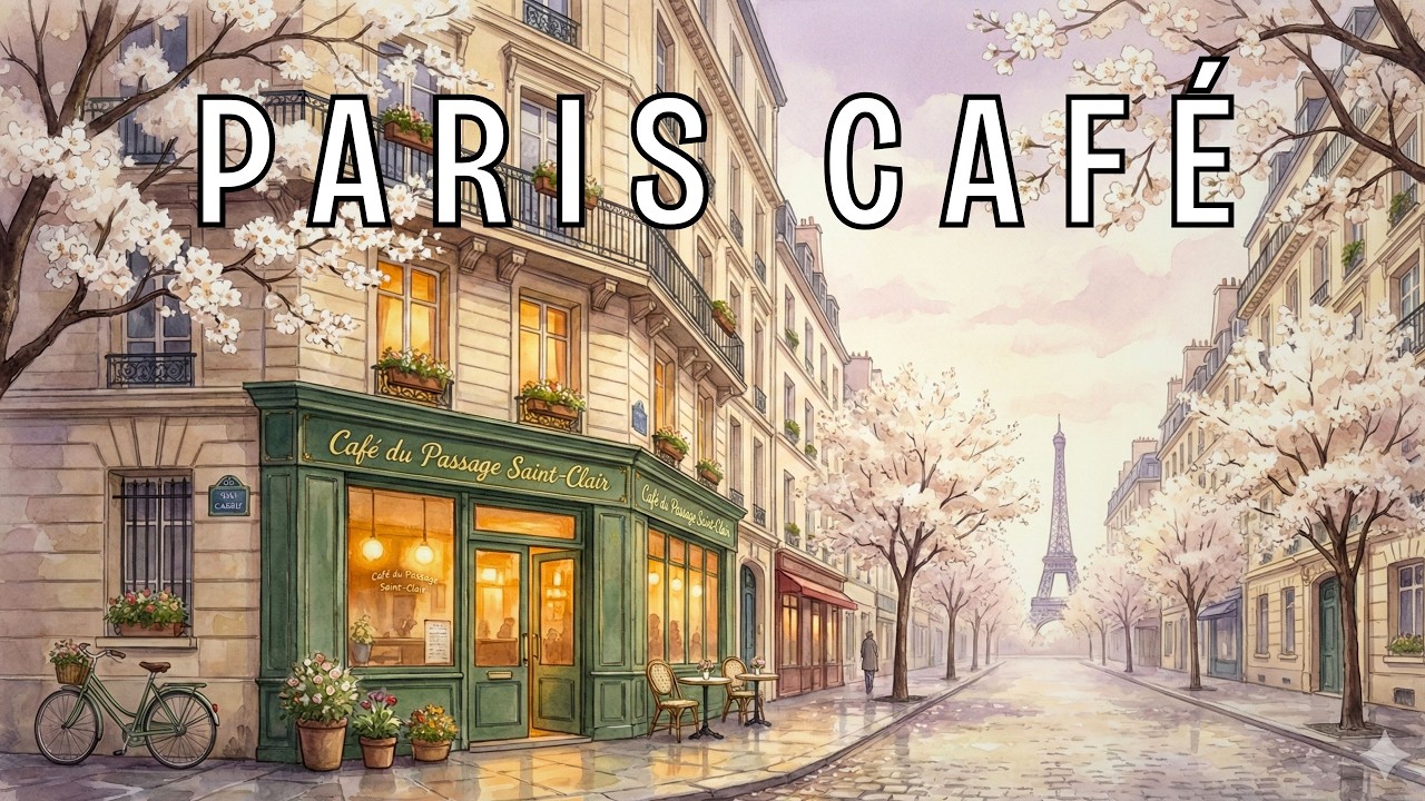 PARIS CAFE 🌸 Spring Street Stroll with Eiffel View | French Cafe Playlist for Studing