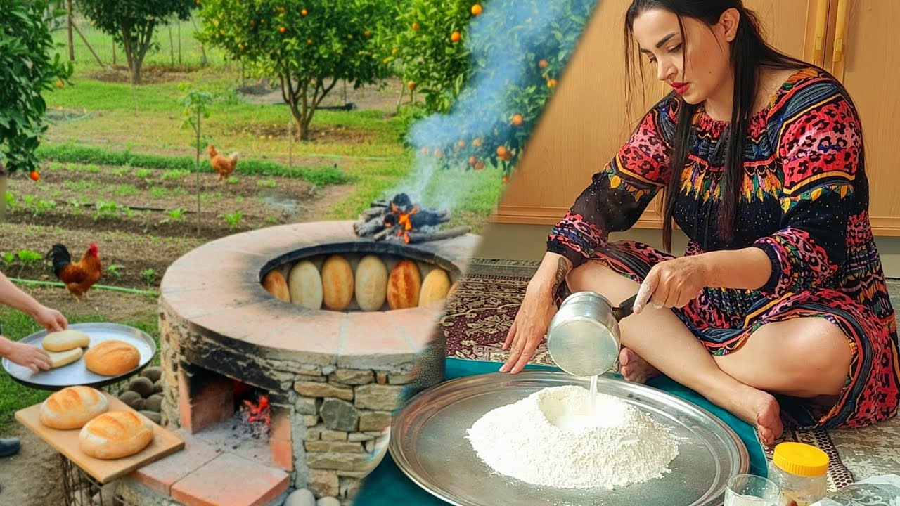 Traditional homemade bread baked in a wood-fired oven