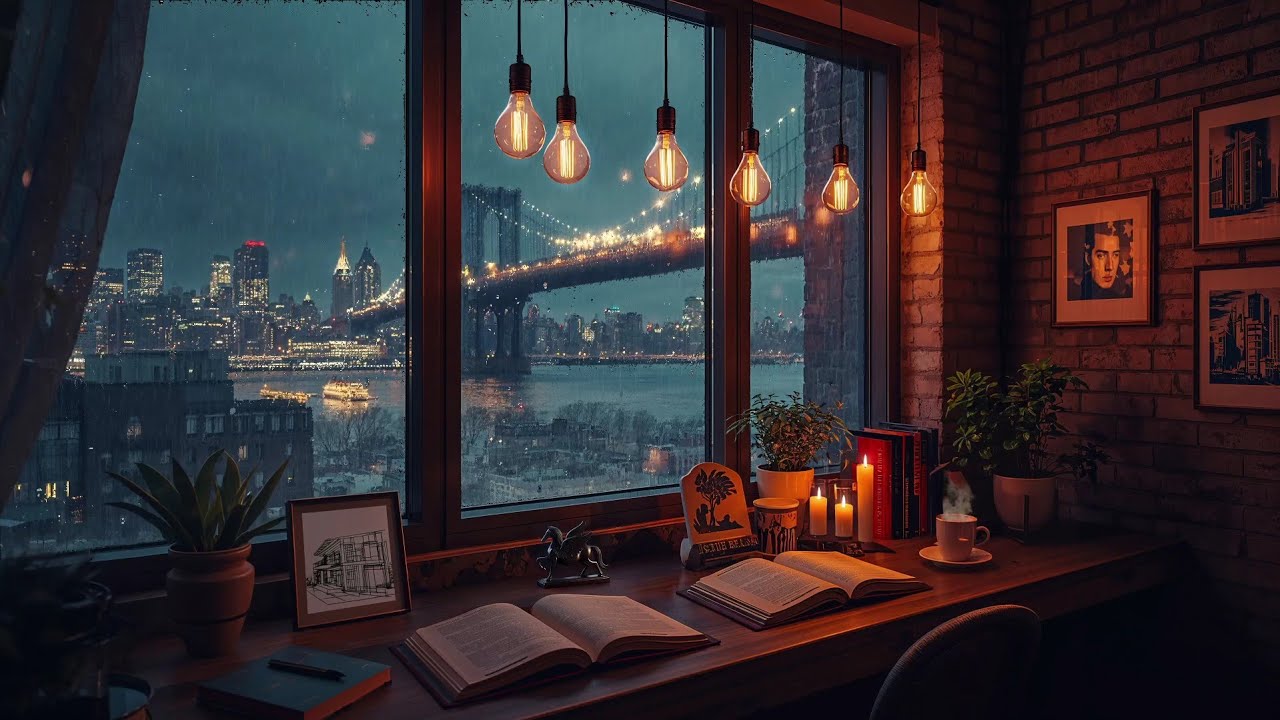 Soft Relaxing Jazz Music  | Cozy Rainy Day at Cafe with Rain Sounds to Work, Focus, Study