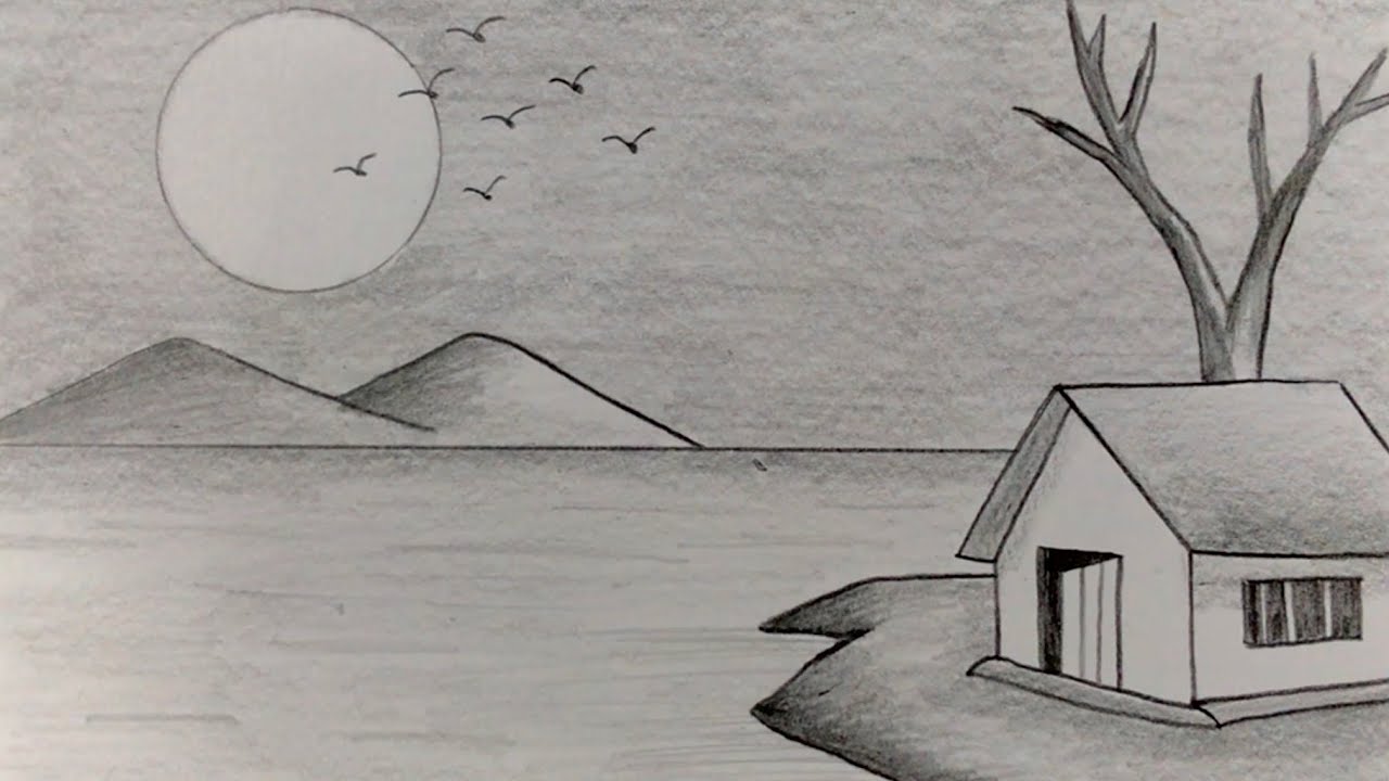 Vẽ Tranh Phong Cảnh Bằng B&uacute;t Ch&igrave; 6B từng bước  | how to draw simple scenery with pencil