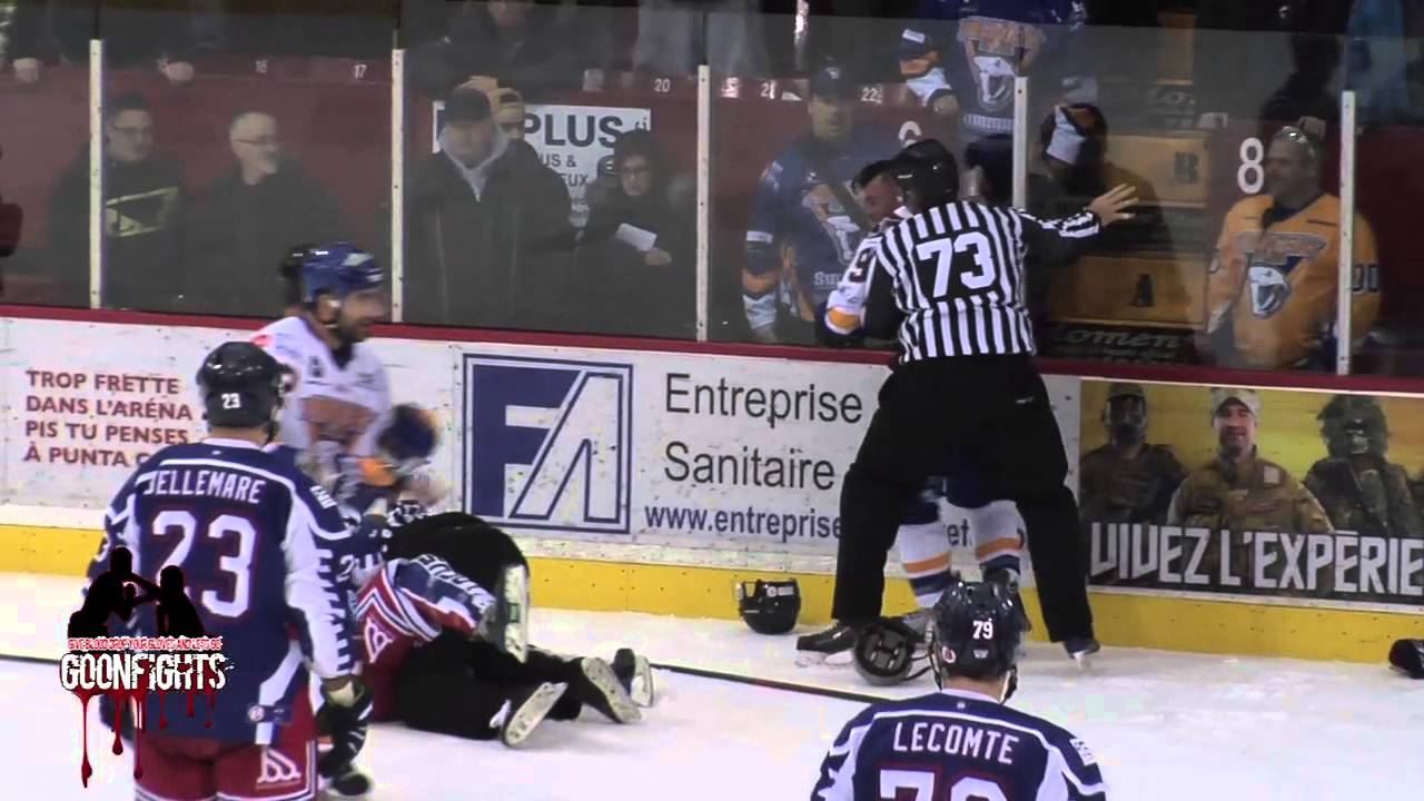 Alexandre Bouchard Leclerc Jumps Steve Bosse LNAH Dec 21st 2014 Laval Vs Trois Rivieres