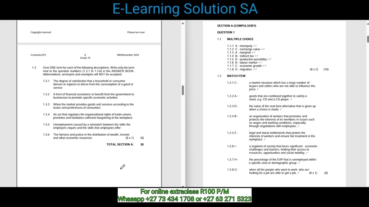 Grade 10 Economics Term 4 | Exam paper 2 of 2025