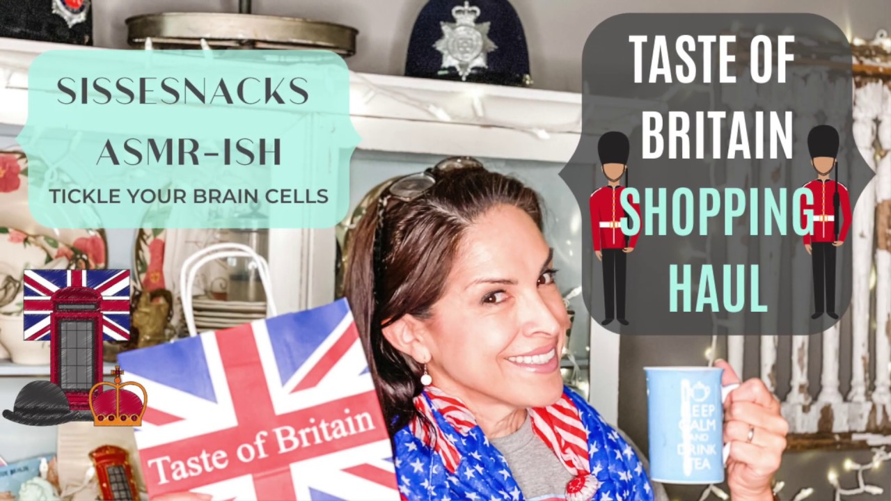 ASMR-ish Taste of Britain Shopping Haul | Eating & Whispering | Tea, English Scones | SissEsnacks