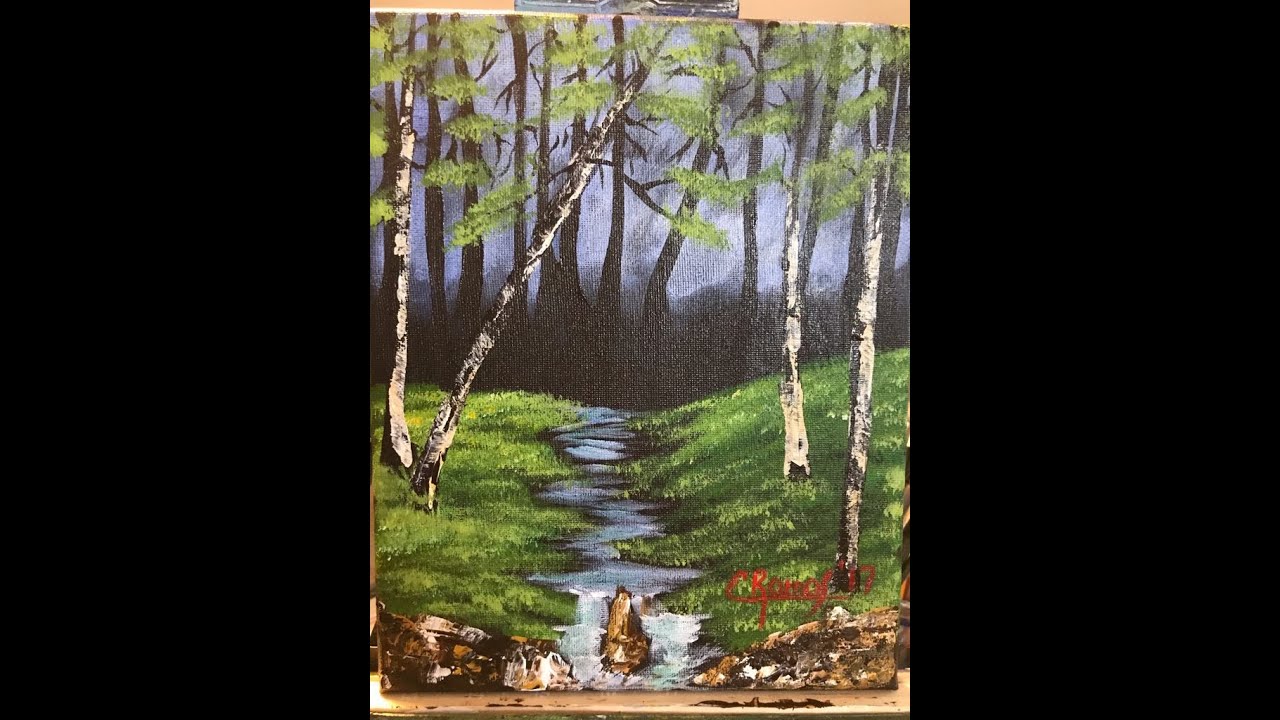 Paisaje nocturno con rio, pintura acrílico para principiante
