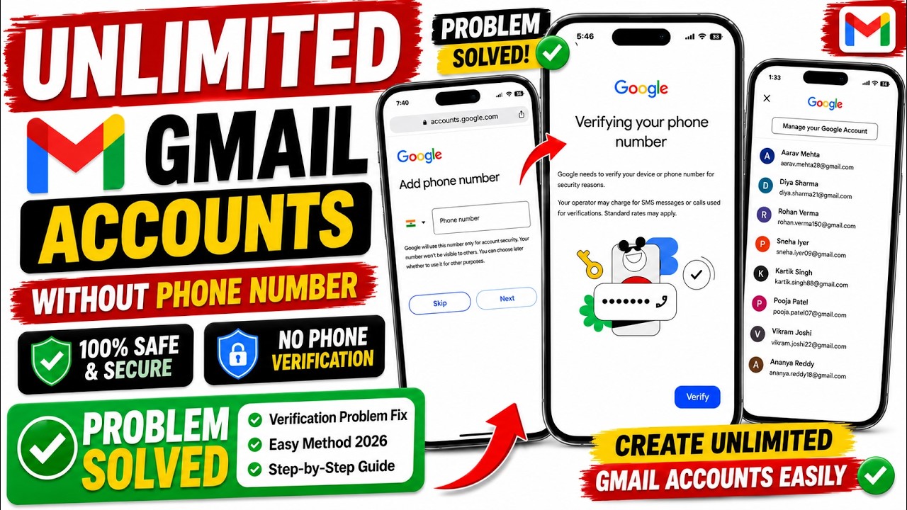 Multiple Gmail Accounts Create Guide | Phone Verification Problem Solved ✅