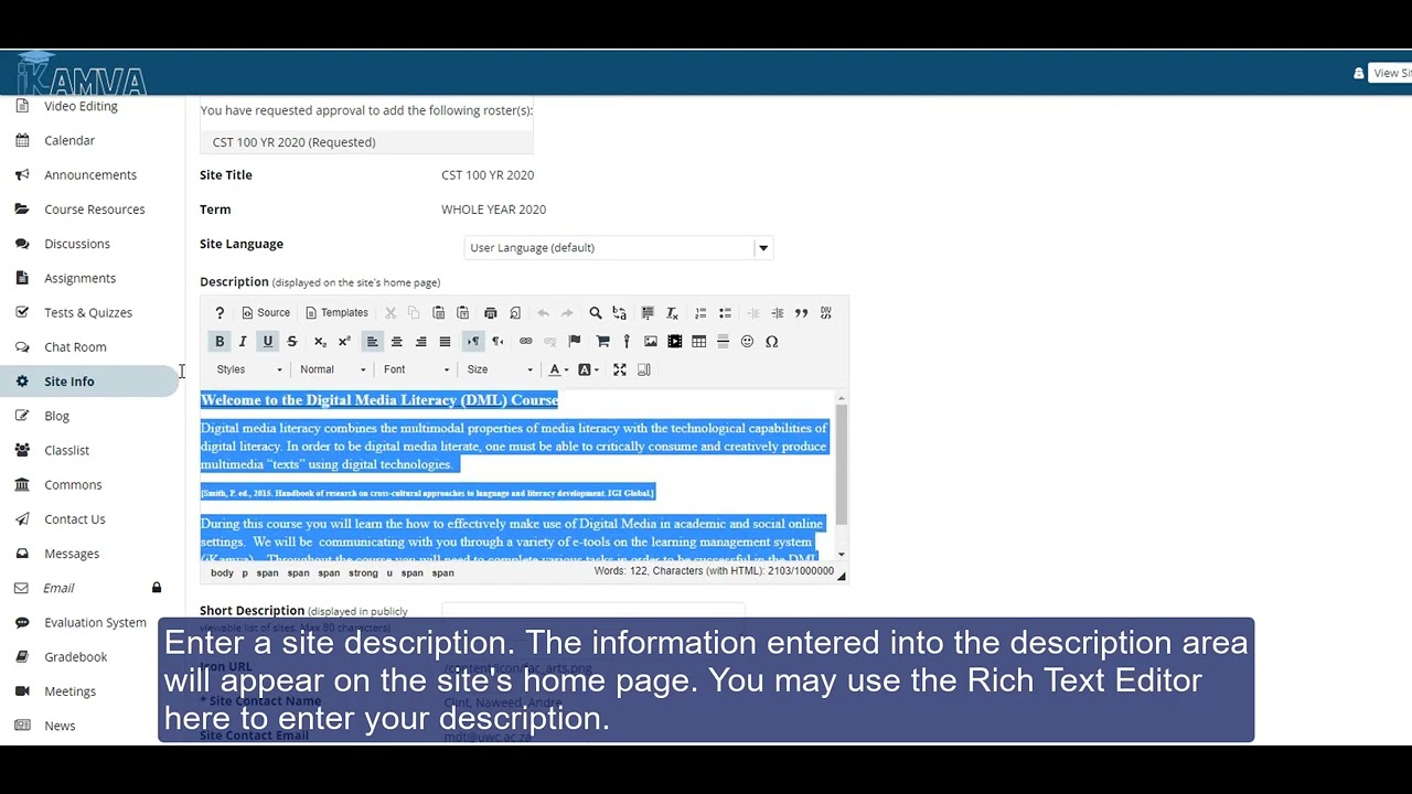 Edit site info