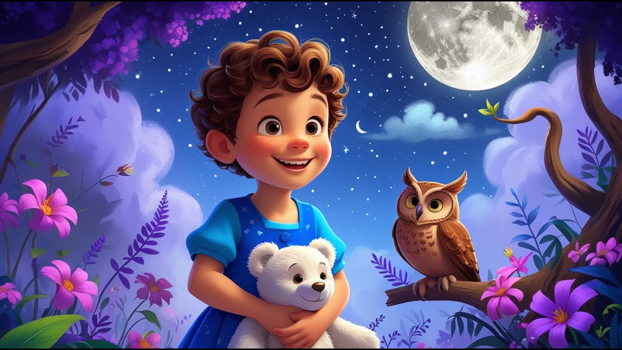 Cute Boy with Teddy Playing at Night 🧸🌙 | Cat & Owl Jungle Cartoon for Kids (Disney Style)