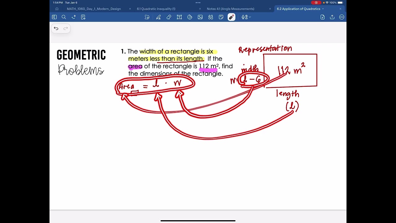 SM2 6.2 Application of Quadratics (Geometric and Integer Problems)