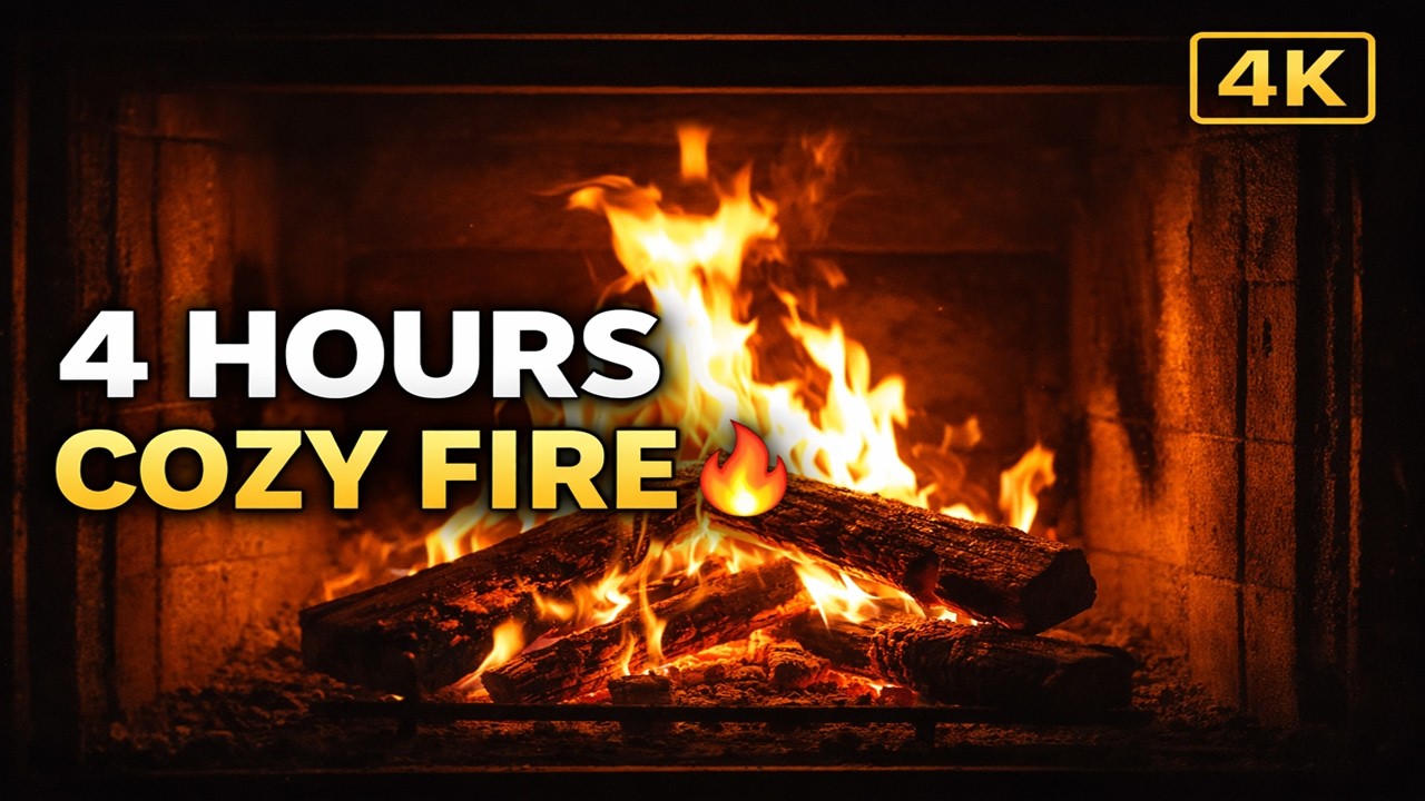 4 Hour Fireplace Ambience | Cozy Crackling Fire Sounds for Sleep, Study & Relaxing (4K)