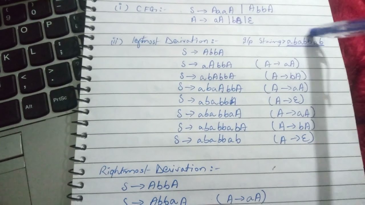Rightmost Derivation with the help of CFG
