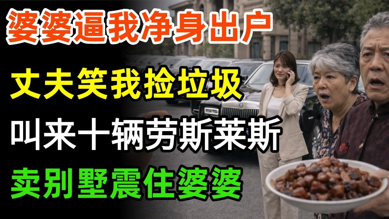 婆婆让我净身出户，丈夫嘲笑我只配捡垃圾，我拨通管家电话，开来10辆京A勞斯萊斯：小姐别墅已卖，婆婆前夫傻了！#婆媳故事 #故事分享