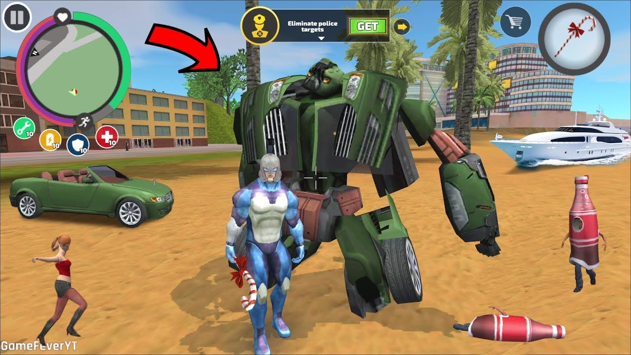 Rope Hero Vice Town - (Rope Hero Fight Giant Police Car Robot with Joker Stick) Lollipop Stick - HD