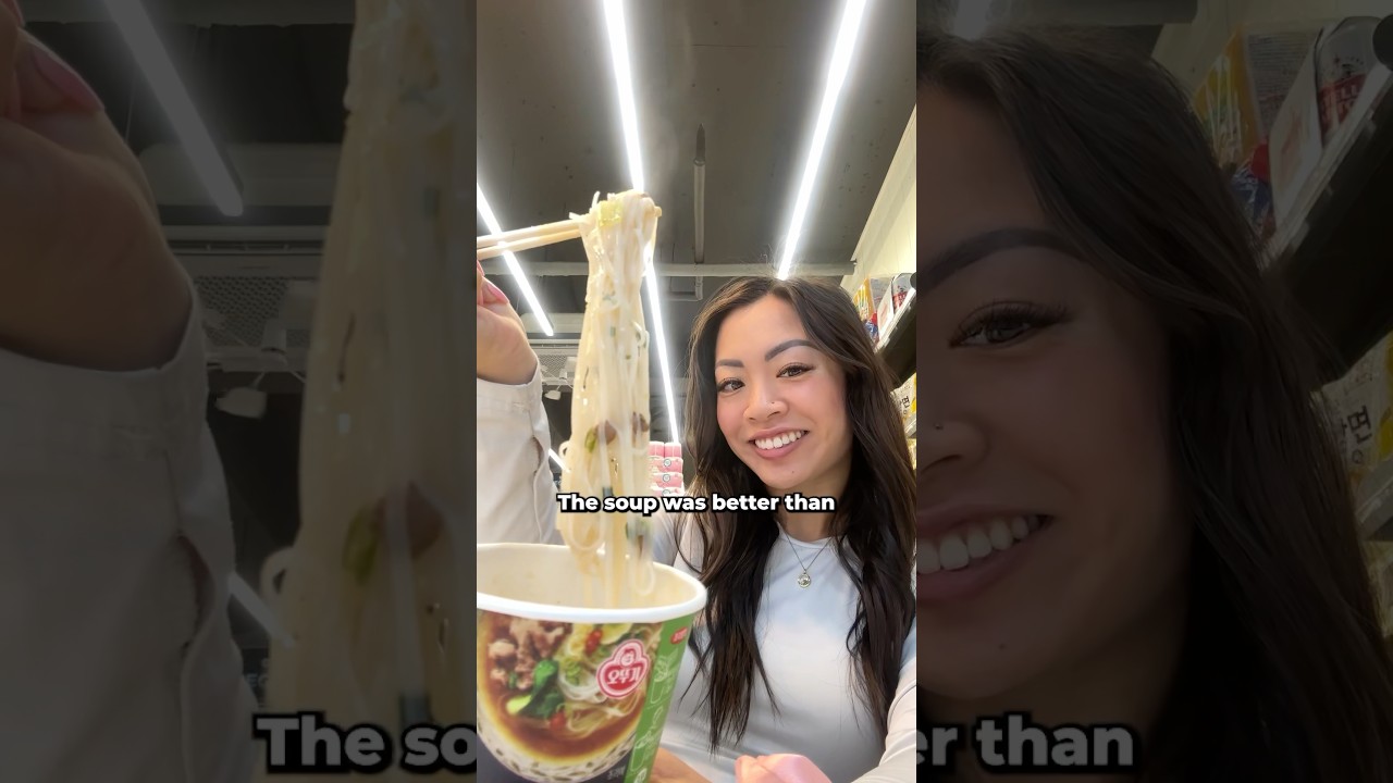 vietnamese girl tries instant pho at the korean convenience store #shorts