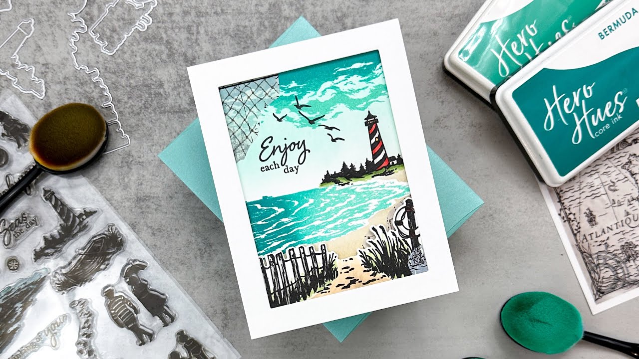 Coastal Scene Featuring the Hero Studio July 2024 Card Kit of the Month